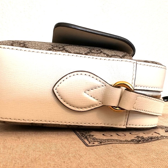 Excellent Condition!! GG Supreme Monogram Small Horsebit 1955 Beige Mystic White - Picture 6 of 10